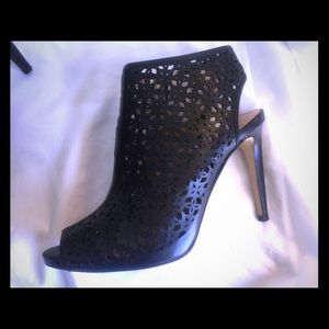 Ann Taylor Black Laser Cut Leather Heels